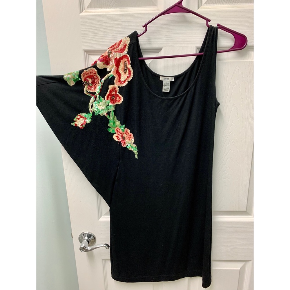 Flower Embroidered One Sleeved Dress